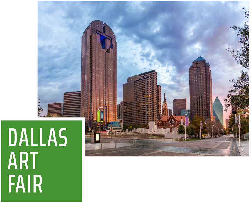 Dallas Art Fair Logo with skyline as backdrop