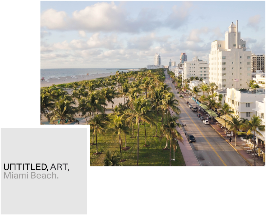 A picture of Miami beach with the Untitled Art logo superimposed on it.